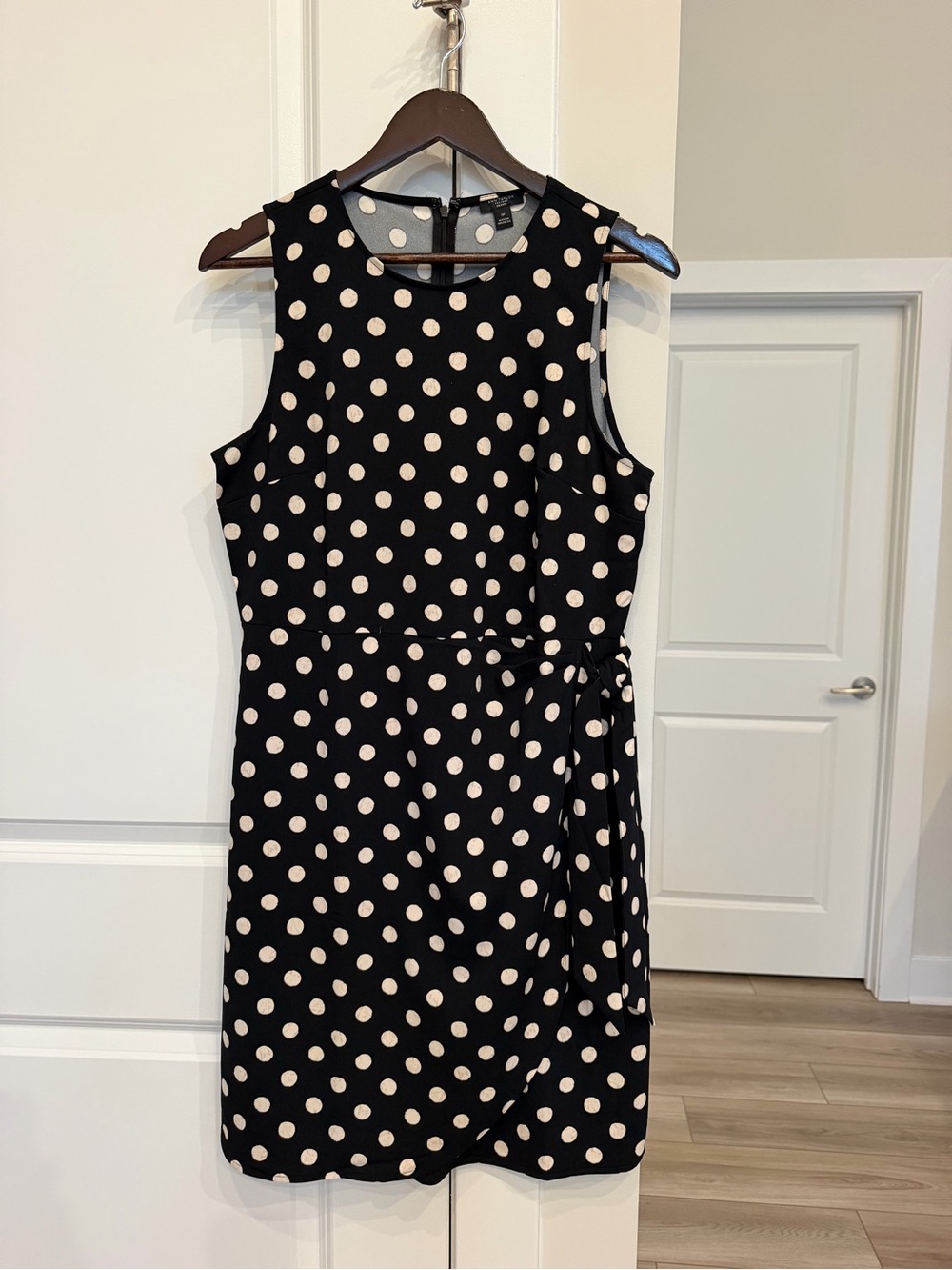 Ann Taylor Factory Black Polka Dot Tie Waist Dress Petite 12P